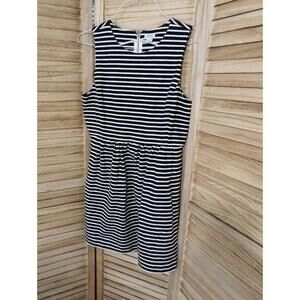 J.Crew Size L Black & White Striped Dress Sleeveless Above Knee Cotton Blend